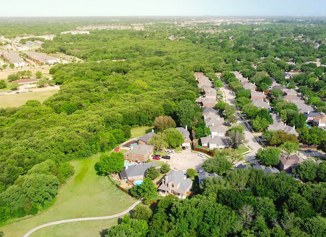 Flower Mound, TX - An Aerial View of the Suburbs in Flower Mound, Texas